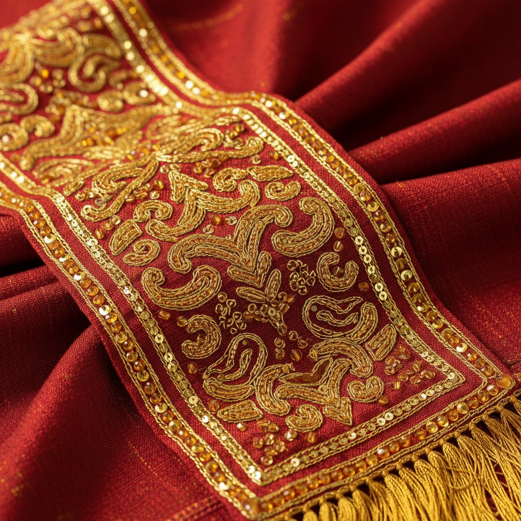 Chi tiết thêu vàng trên trang phục Champa